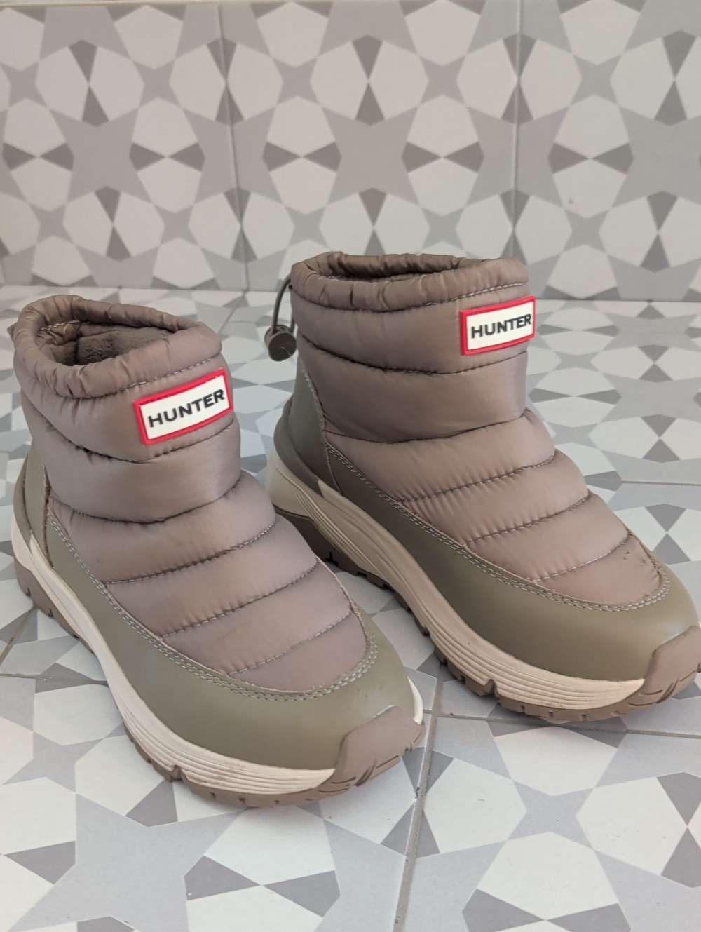 Hunter Quilted Ankle Boots in Taupe and Olive